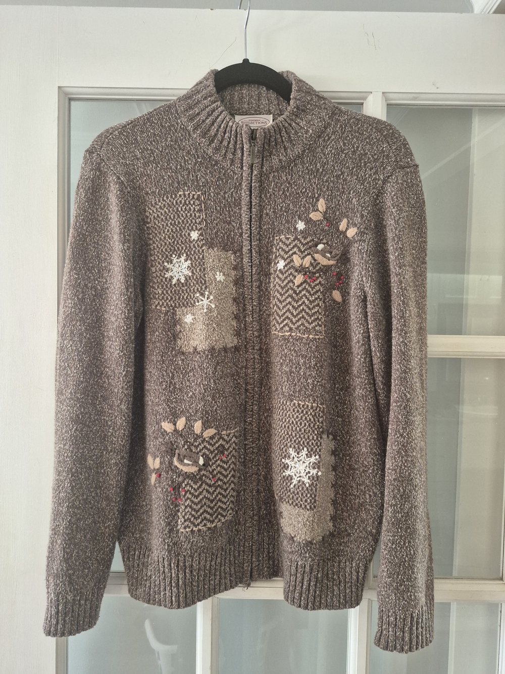 Vintage Northern Reflections Patchwork Winter Cardigan Sweater Full Zip Medium